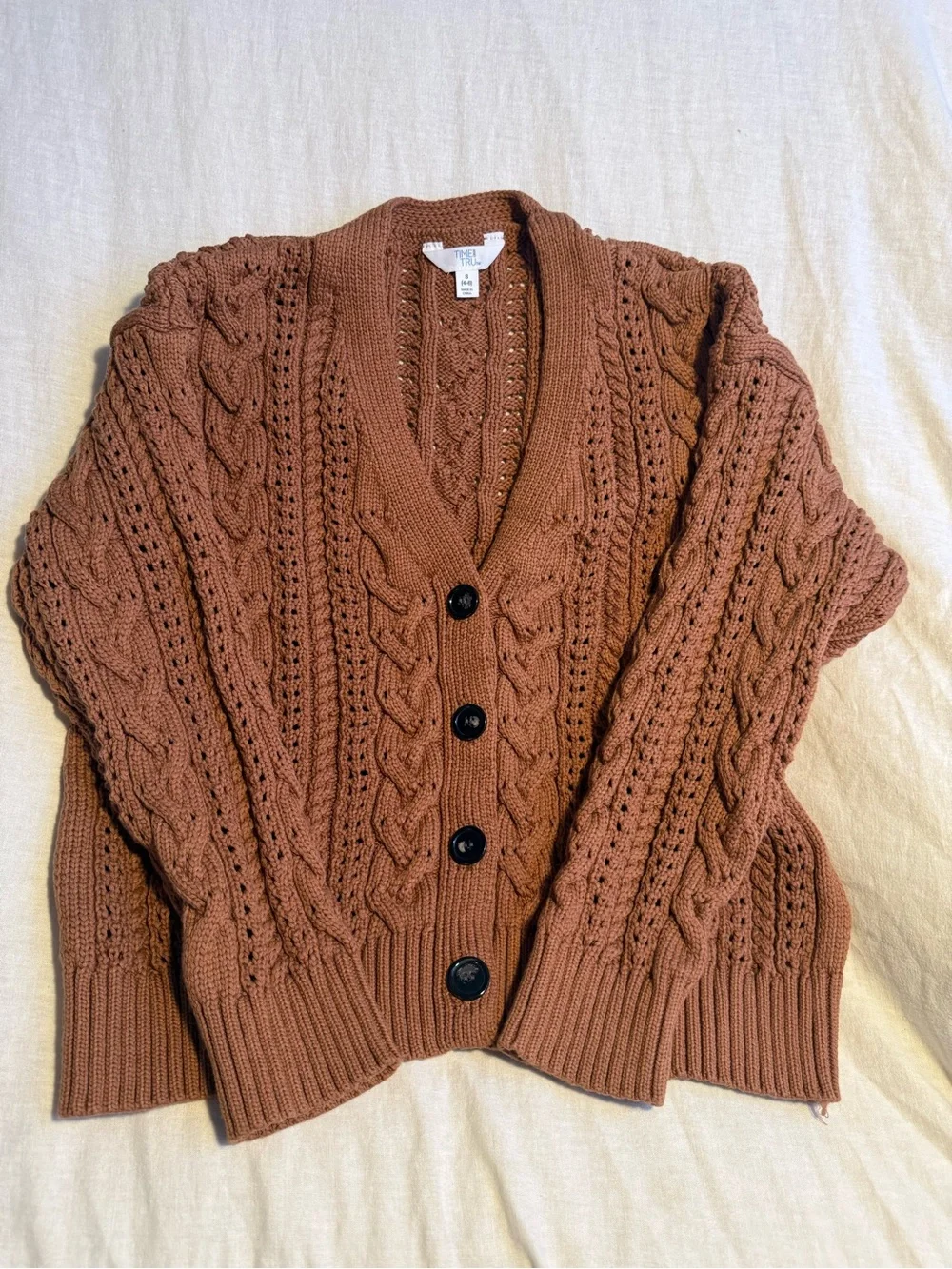 Chunky Cable-Knit Button Cardigan - Terracotta Brown - Picture 1 of 4